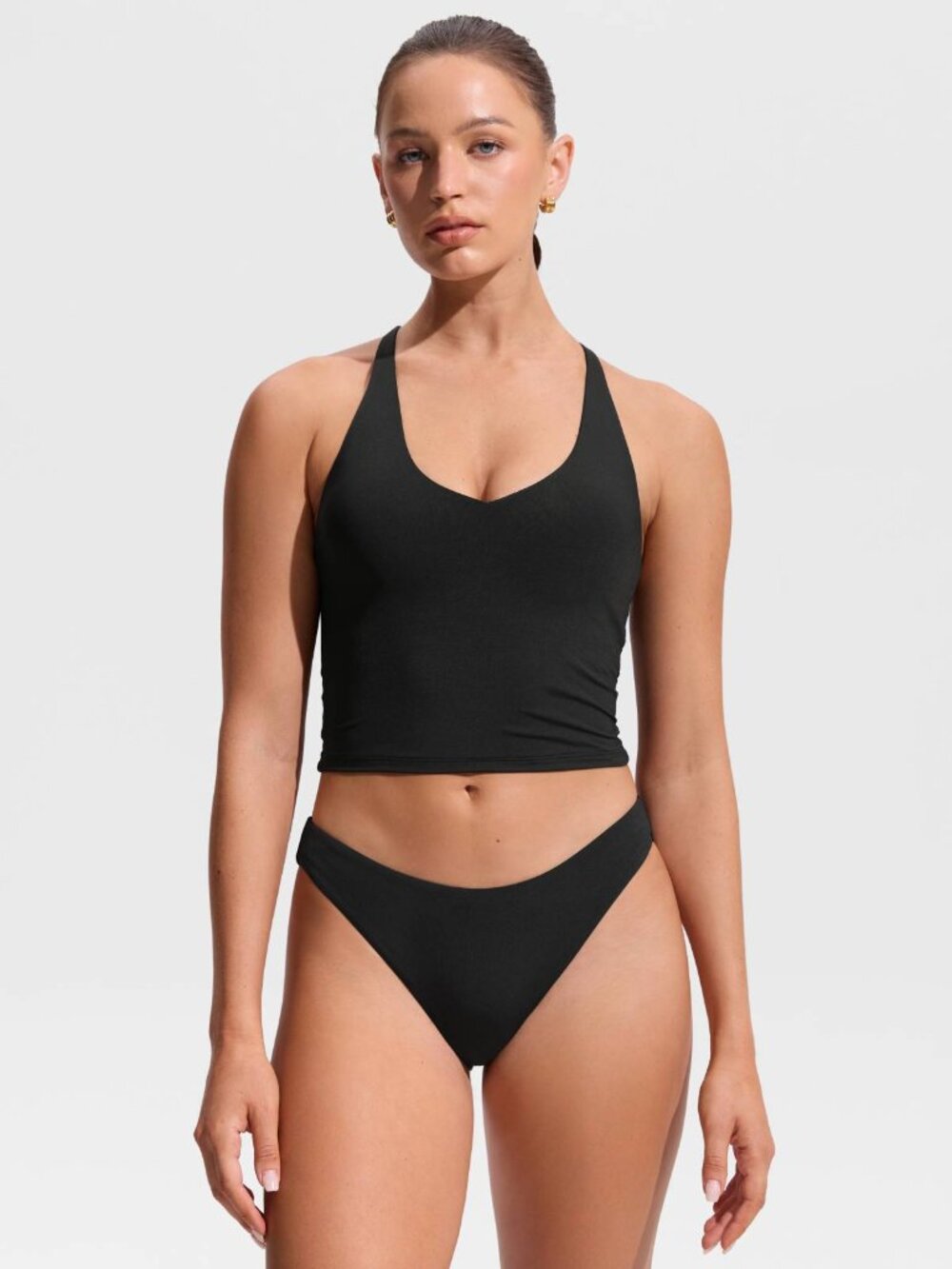 V Neck Criss Cross Back Crop Tankini